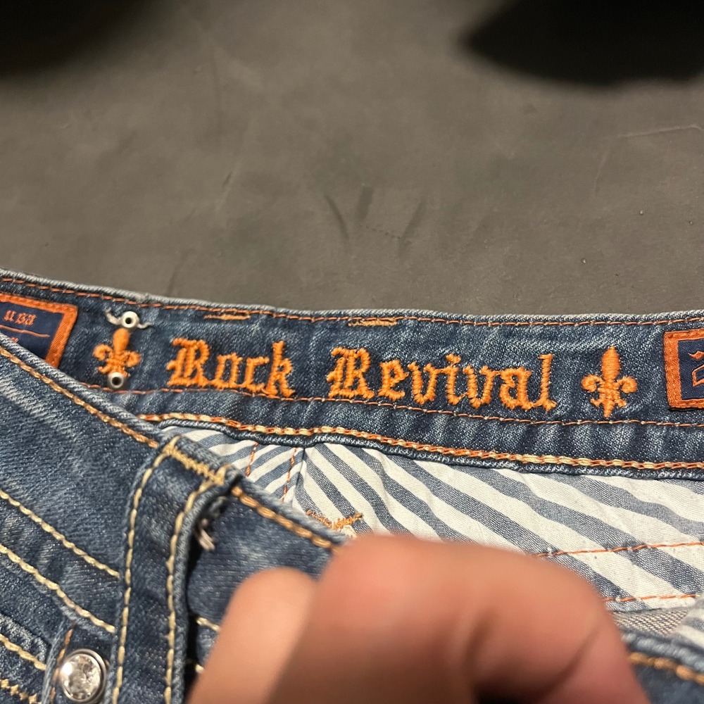 Rock Revival Jamie Bootcut Jeans Womens 27 Blue Rhinestone Flap Pocket - Picture 3 of 13